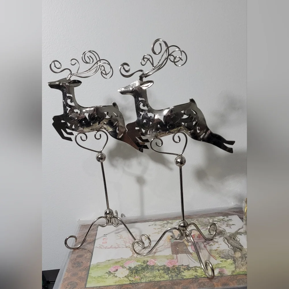 Metal silver reindeer candle holders set 2 pcs. - Picture 9 of 17